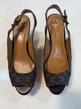 Coach Black Signature Canvas Slingback Peep-Toe Mules